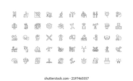 Creativity concept illustration, linear icons, line signs set, vector collection