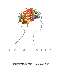 Creativity concept illustration template made from colorful brain icon in the head silhouette