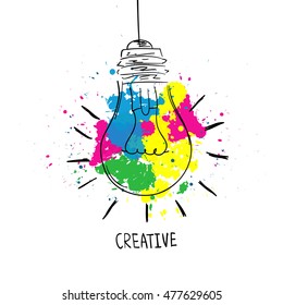 Creativity concept. Light bulb with watercolor splashes