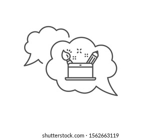 Creativity concept line icon. Chat bubble design. Graphic designer sign. Brush and pencil symbol. Outline concept. Thin line creativity concept icon. Vector