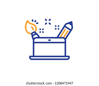 Creativity concept line icon. Graphic designer sign. Brush and pencil symbol. Colorful outline concept. Blue and orange thin line color icon. Creativity concept Vector