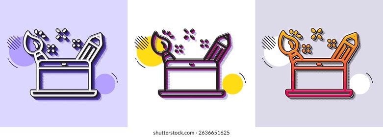 Creativity concept line icon. Halftone dotted pattern. Gradient icon with grain shadow. Graphic designer sign. Brush and pencil symbol. Line creativity concept icon. Various designs. Vector