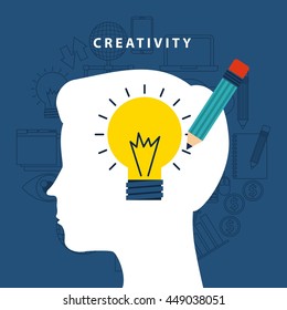 Creativity concept represented by human head design. Colorfull and flat illustration. 