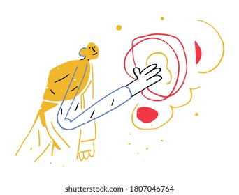 Creativity Concept, Shapes And Abstract Line. Minimalism Vectors Art With Primary Color Shapes. Painting, Modern And Trendy Illustration. Hand Drawn With Bauhaus And Mondrian Color's.