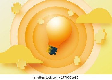 Creativity concept.Light bulb with cloud and plus sign on yellow background.Concept of positive thinking ideas.Website Landing page.Vector illustration.