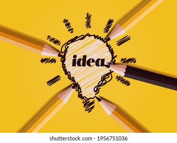 creativity concepts ideas for solution with light and pencils on yellow background, circle, creative thinking