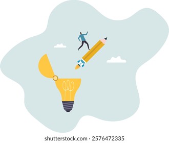 Creativity to create new idea, imagination or invention, inspiration, education or genius idea, writing content .business concept.flat character.