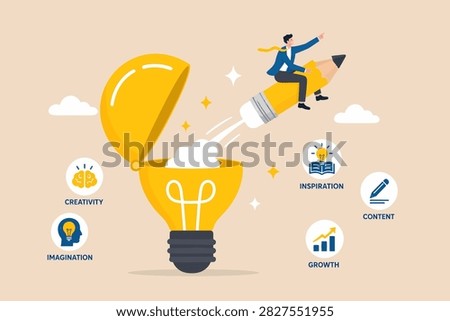 Creativity to create new idea, imagination or invention, inspiration, education or genius idea, writing content or boost creative thinking concept, man rid VECTOR