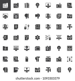 Creativity and design vector icons set, modern solid symbol collection, filled style pictogram pack. Signs, logo illustration. Set includes icons as Workflow, Planning, Design tool, Idea, Computer