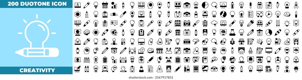 Creativity Duotone Editable Icons set. Vector illustration in modern thin duotone style of creativity icons: creativity, thinking, brain, idea, creative, light bulb, mind, etc