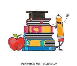 creativity education cartoon pencil books apple graduation hat