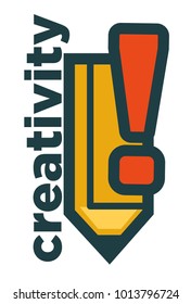 Creativity emblem with big pencil and exclemation mark