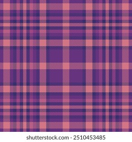 Creativity fabric pattern background, kilt plaid seamless vector. Father textile check texture tartan in violet and red colors palette.