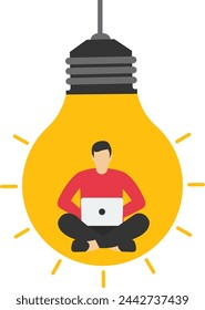 creativity generates concept, brilliant idea, businessman in a light bulb finds a good idea, creativity and idea vector concept, It illustrates the concept of creativity and intelligence.