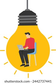 creativity generates concept, brilliant idea, businessman in a light bulb finds a good idea, creativity and idea vector concept, It illustrates the concept of creativity and intelligence.