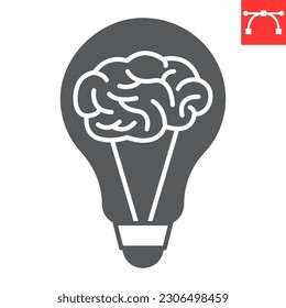 Creativity glyph icon, solution and business, light bulb with brain vector icon, vector graphics, editable stroke solid sign, eps 10.