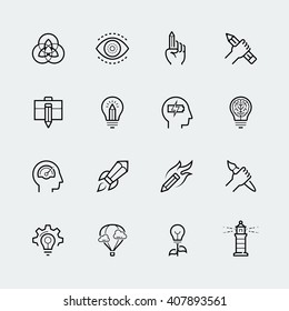 Creativity and graphic design vector icon set in thin line style