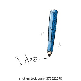 Creativity, a hand drawn of a pencil writing the the word idea, depicting a creativity process is in the work for creative workers.