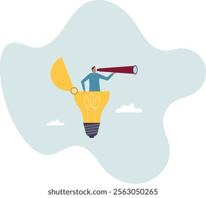 Creativity to help see business opportunity, vision to discover new solution or idea, curiosity, searching for success.business concept.flat character.