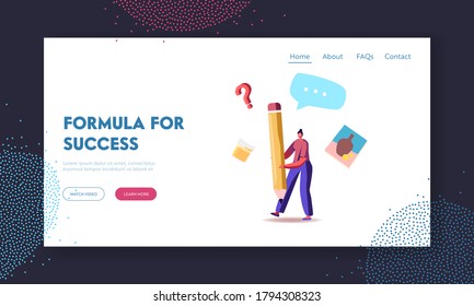 Creativity Hobby, Planning Landing Page Template. Tiny Female Character with Huge Pencil Searching for Inspiration. Woman Artist or Writer Inspired to Create Masterpiece. Cartoon Vector Illustration
