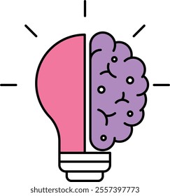 Creativity Icon – Brain Inside a Lightbulb, Representing Innovation, Imagination, and Problem-Solving. Vector illustration.