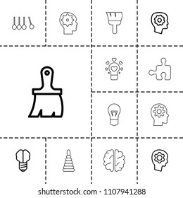 Creativity icon. collection of 13 creativity outline icons such as gear in head, brush, brain bulb, pyramid, brain, bulb. editable creativity icons for web and mobile.