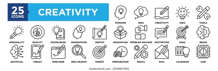 Creativity icon collection set. Containing design Thinking, Idea, Creativity, Idea, Tools