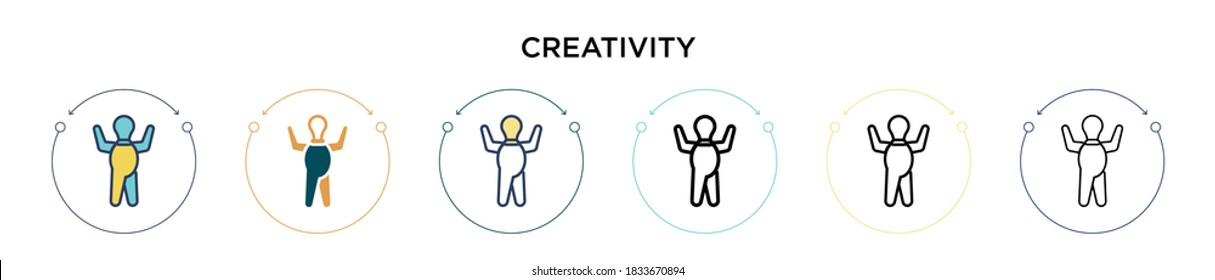 Creativity icon in filled, thin line, outline and stroke style. Vector illustration of two colored and black creativity vector icons designs can be used for mobile, ui, web