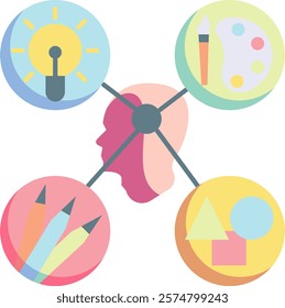 Creativity Icon - Flat Color Style - Neuroscience Theme