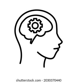 Creativity icon. Flat idea pictogram for web. Line stroke. Simple brain symbol isolated on white background. Outline vector eps10
