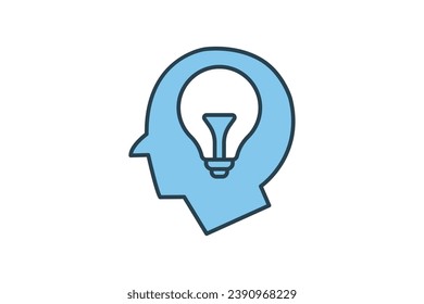 creativity icon. head with light bulb. icon related to core values, idea, business. flat line icon style. simple vector design editable