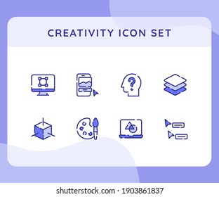 Symbol für Kreativität Set Kollektionen Paket Paket Handy-Apps Schicht Kunst Arbeit Farbpalette weiß einzeln Hintergrund mit Umriss-Stil