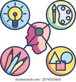 Creativity Icon - Lineal Color Style - Neuroscience Theme