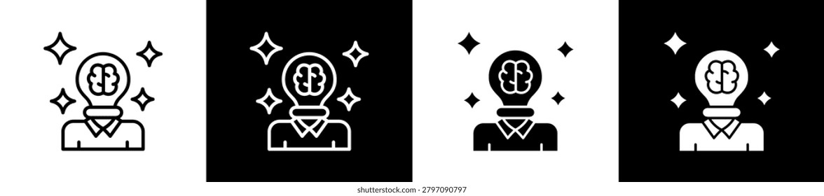 Creativity Icon In Outline And Glyph Styles With Black And White Variations