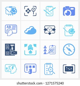 Creativity icon set and branding with 3d modeling, photography and explore. Equalizer related creativity icon vector for web UI logo design.