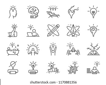 Creativity Icon Set. Included Icons As Inspiration, Idea, Brain, Innovation, Imagination And More.