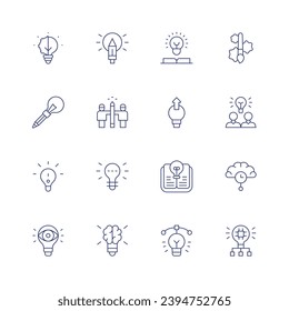 Creativity icon set. Thin line icon. Editable stroke. Containing paint brush, exchange ideas, thinking, innovation, light bulb, knowledge, idea, lightbulb, creativity, creative mind, vision.