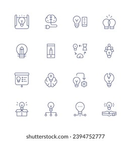 Creativity icon set. Thin line icon. Editable stroke. Containing synergy, ingenuity, idea, smart light, repeat, implementation, light bulb, mind, creativity, creative, presentation, extraordinary.