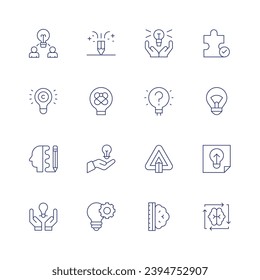 Creativity icon set. Thin line icon. Editable stroke. Containing problem solving, idea, brainstorming, no idea, attention, brain, creative design, innovation, hand, brainstorm, copyright, design think