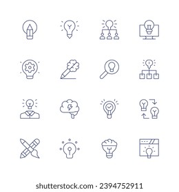 Creativity icon set. Thin line icon. Editable stroke. Containing virtual lab, idea, exchange ideas, understand, search, solution, brain, creativity, creative, creative idea.