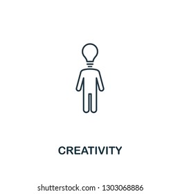 Creativity icon. Thin outline creative Creativity design from soft skills collection. Web design, apps, software and print usage.