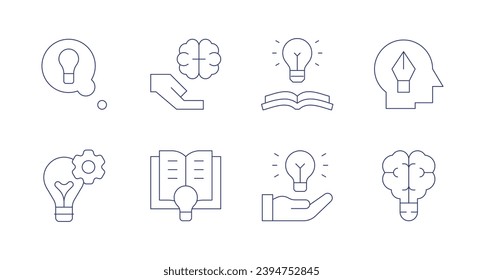Creativity icons. Editable stroke. Containing idea, learning, main idea, creative, innovation, knowledge, hand.