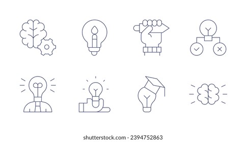 Creativity icons. Editable stroke. Containing hypothesis, brainstorming, graphic designer, learning, creative process, creativity, inspiration, creative.