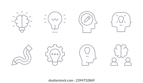 Iconos de creatividad. Trazo editable. Conteniendo coworking, cerebro, creativo, idea, flexibilidad.