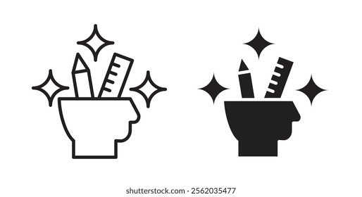 Creativity icons in flat and line style set.