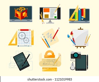 Creativity icons imagination vector illustration abstract colorful flat creative process design development elements.