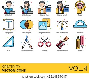 Creativity Icons including Brainstorming, Branding, Services, Brushes, Canvas and Easel, Art, Composing, Copywriting, Brain, Idea, Creative Lab, Process, Retreat