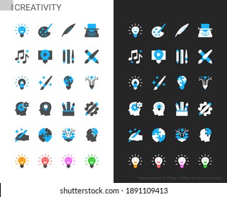 Creativity icons light and dark theme. Pixel perfect.