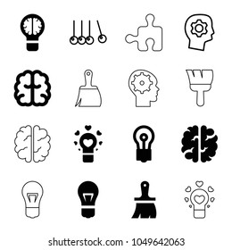 Creativity icons. set of 16 editable filled and outline creativity icons such as brain, bulb, brush, cradle, gear in head, paint brush, puzzle, brain bulb