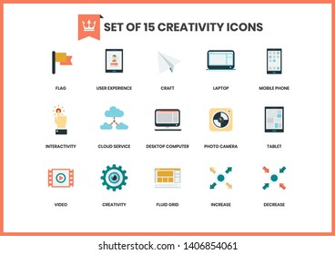 Creativity icons set for business, marketing, management